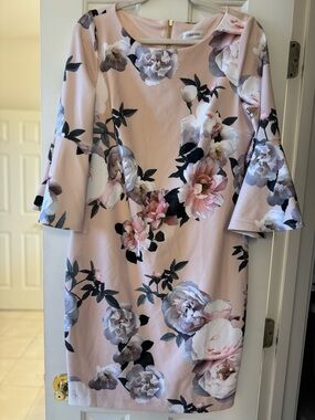 Calvin Klein Blush Pink Floral Midi Shift Dress